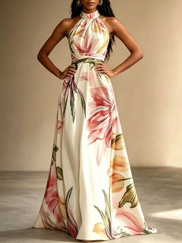 Carolyn - Bohemian Floral Halter Vacation Dress