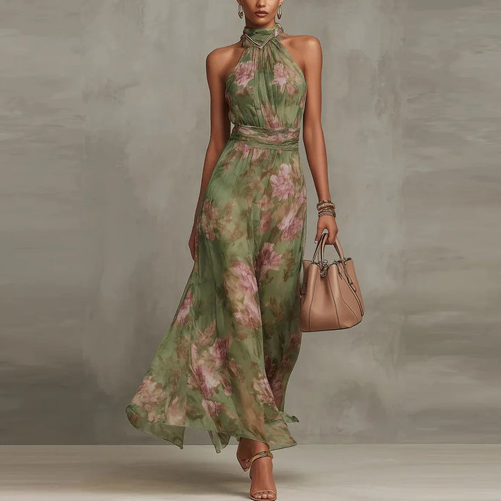 Lila -  Elegant Floral Maxi Halter Dress