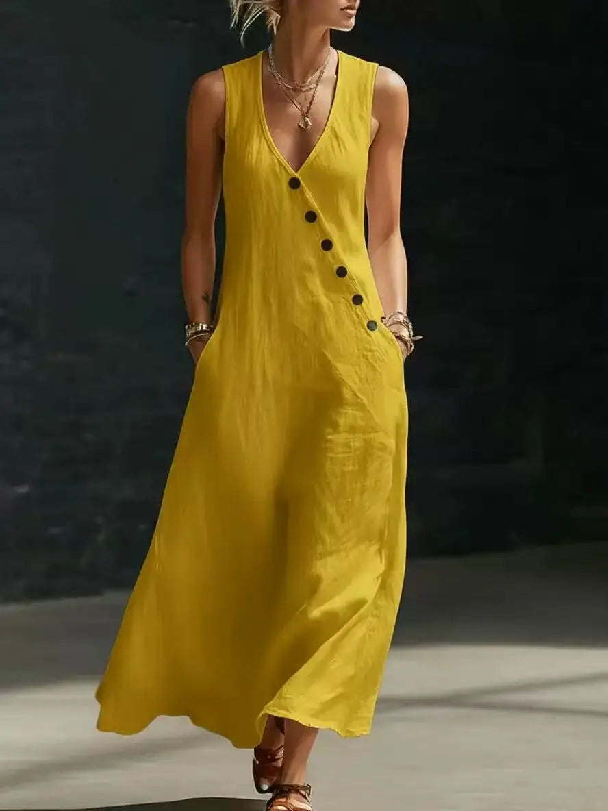 Kathleen - Asymmetric Button Maxi Dress