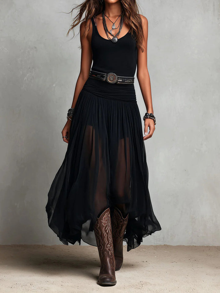 Odette | Elegant Tulle Maxi Dress with Belt