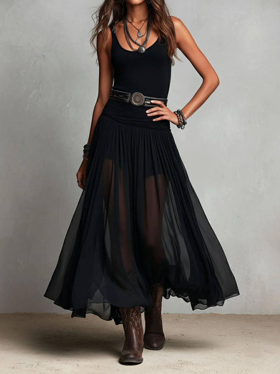 Odette | Elegant Tulle Maxi Dress with Belt