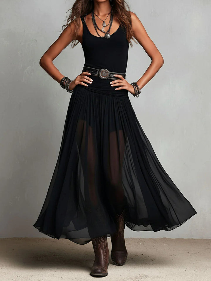 Odette | Elegant Tulle Maxi Dress with Belt