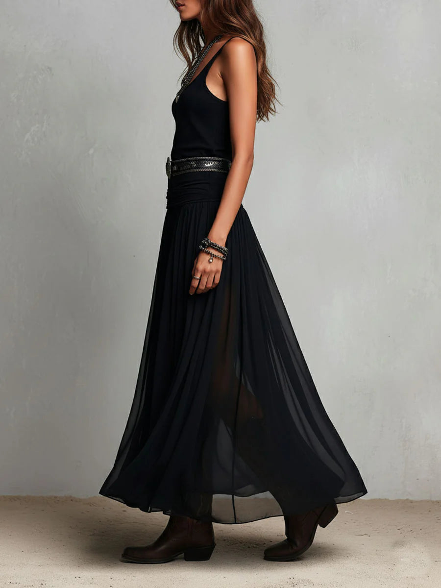 Odette | Elegant Tulle Maxi Dress with Belt