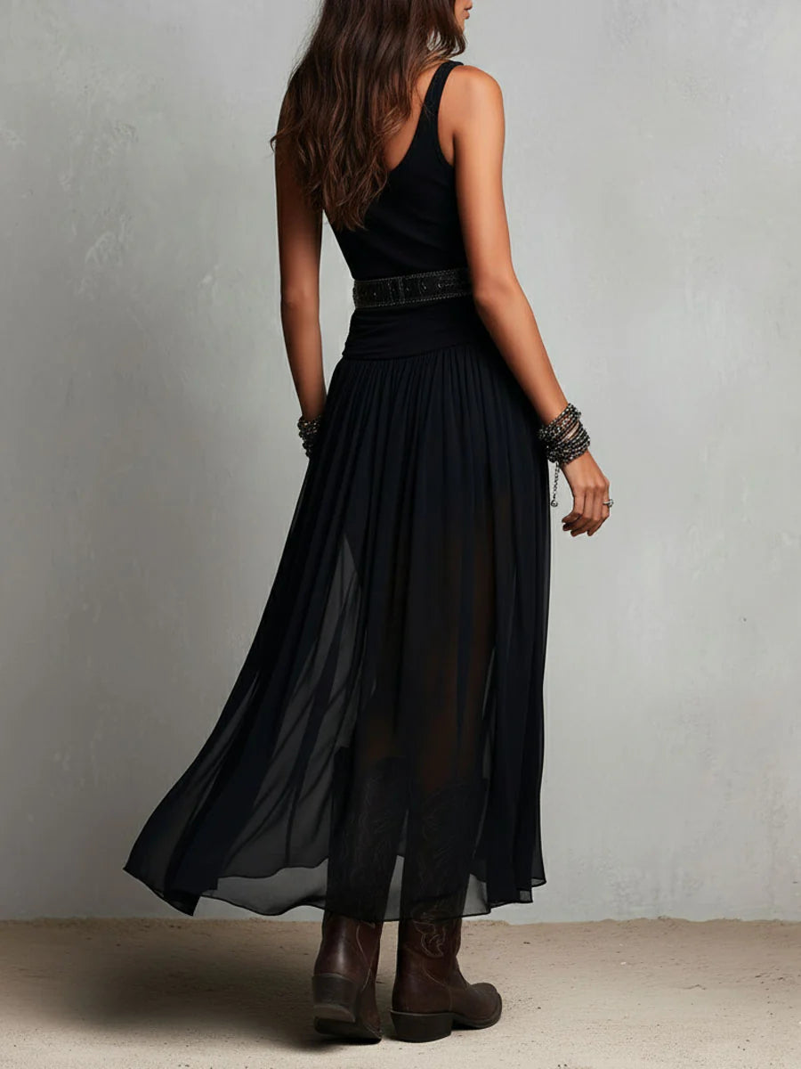 Odette | Elegant Tulle Maxi Dress with Belt