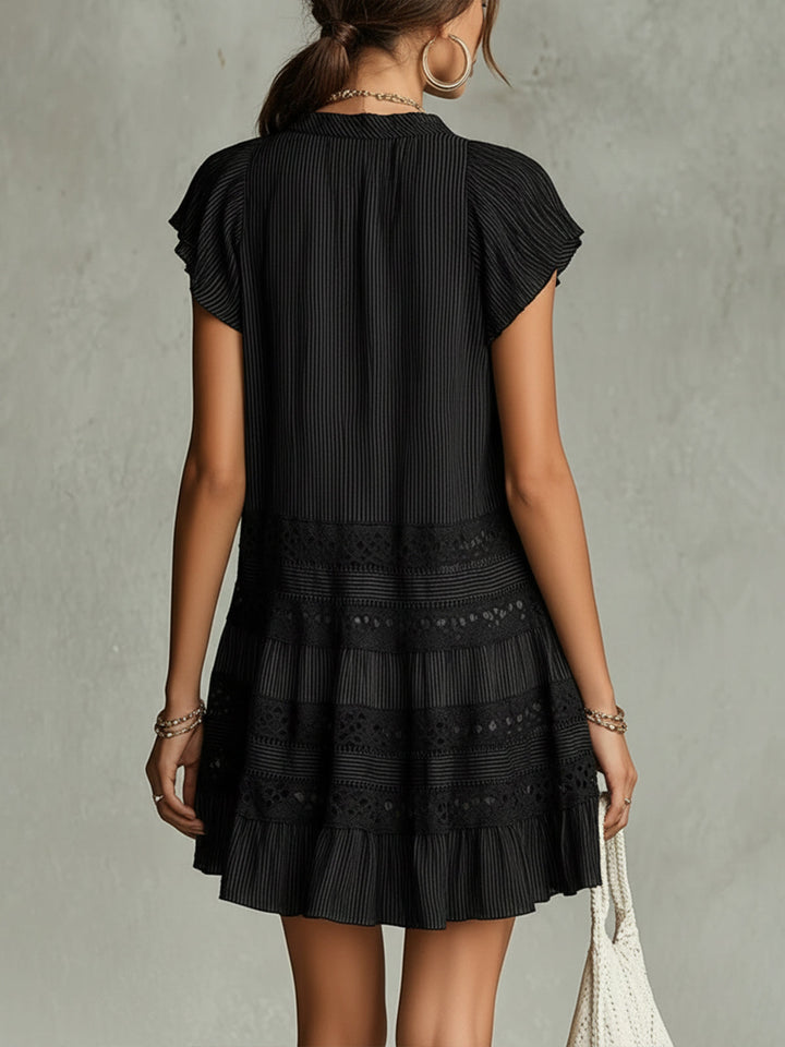 Rachele | Black Mini Dress with Lace and Ruffles