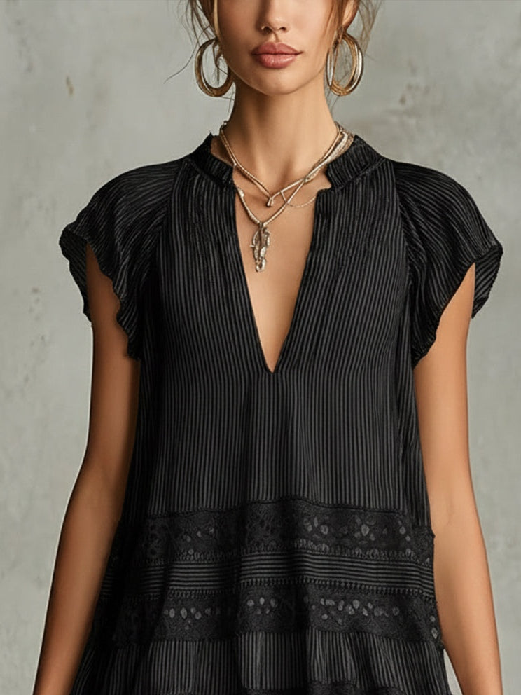 Rachele | Black Mini Dress with Lace and Ruffles