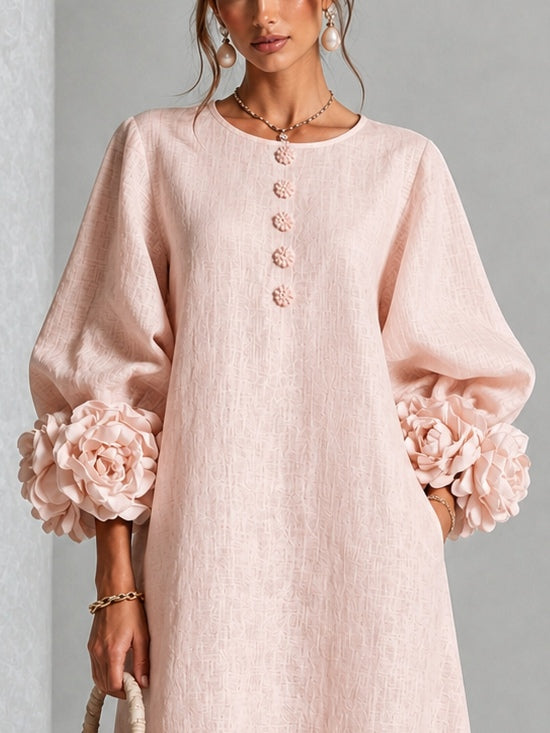 Margaux Rosette-Cuff Button Midi Dress - rosette cuff detail
