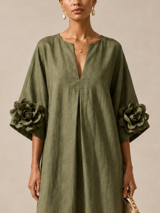 Juniper | Flowy Maxi Dress With Rose-Cuff Sleeves