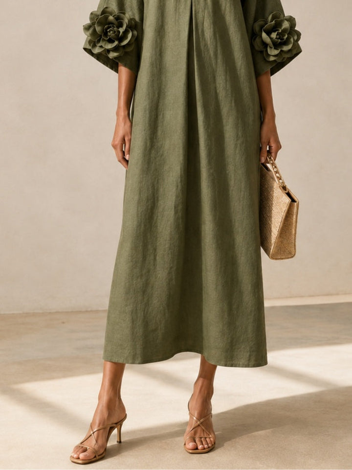 Juniper | Flowy Maxi Dress With Rose-Cuff Sleeves