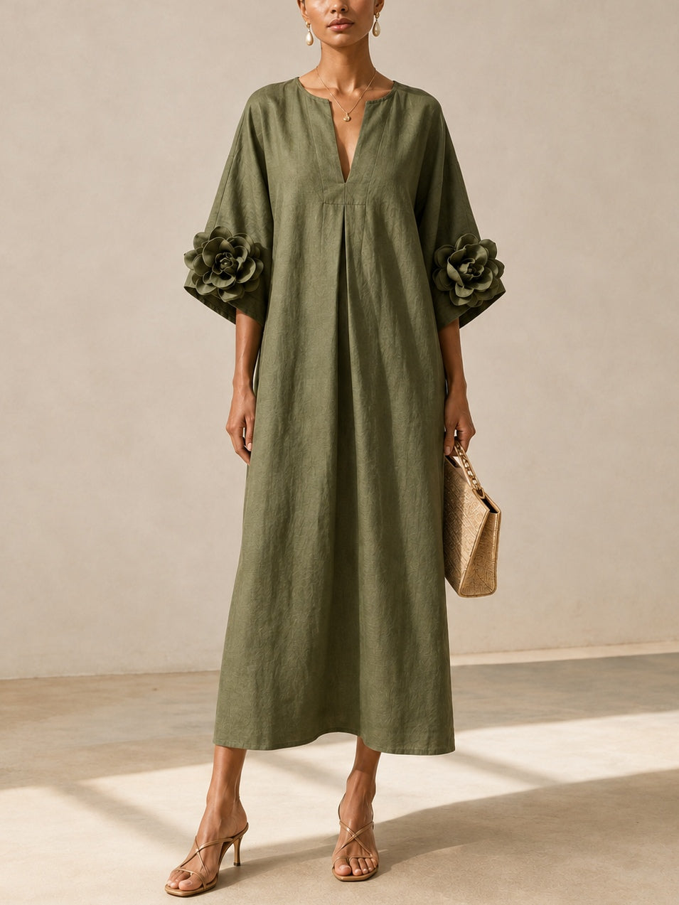 Juniper | Flowy Maxi Dress With Rose-Cuff Sleeves