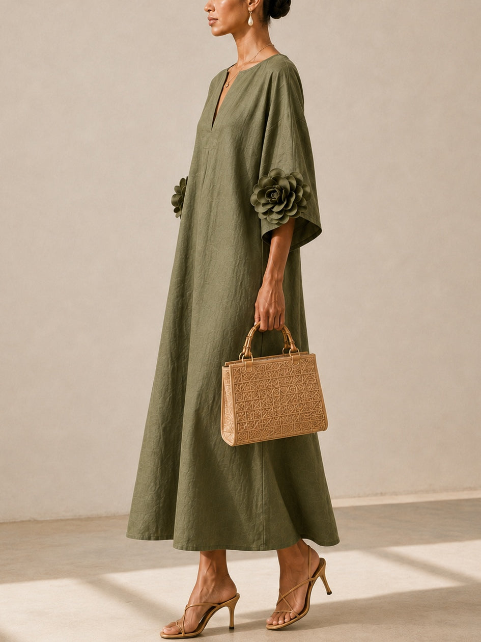 Juniper | Flowy Maxi Dress With Rose-Cuff Sleeves