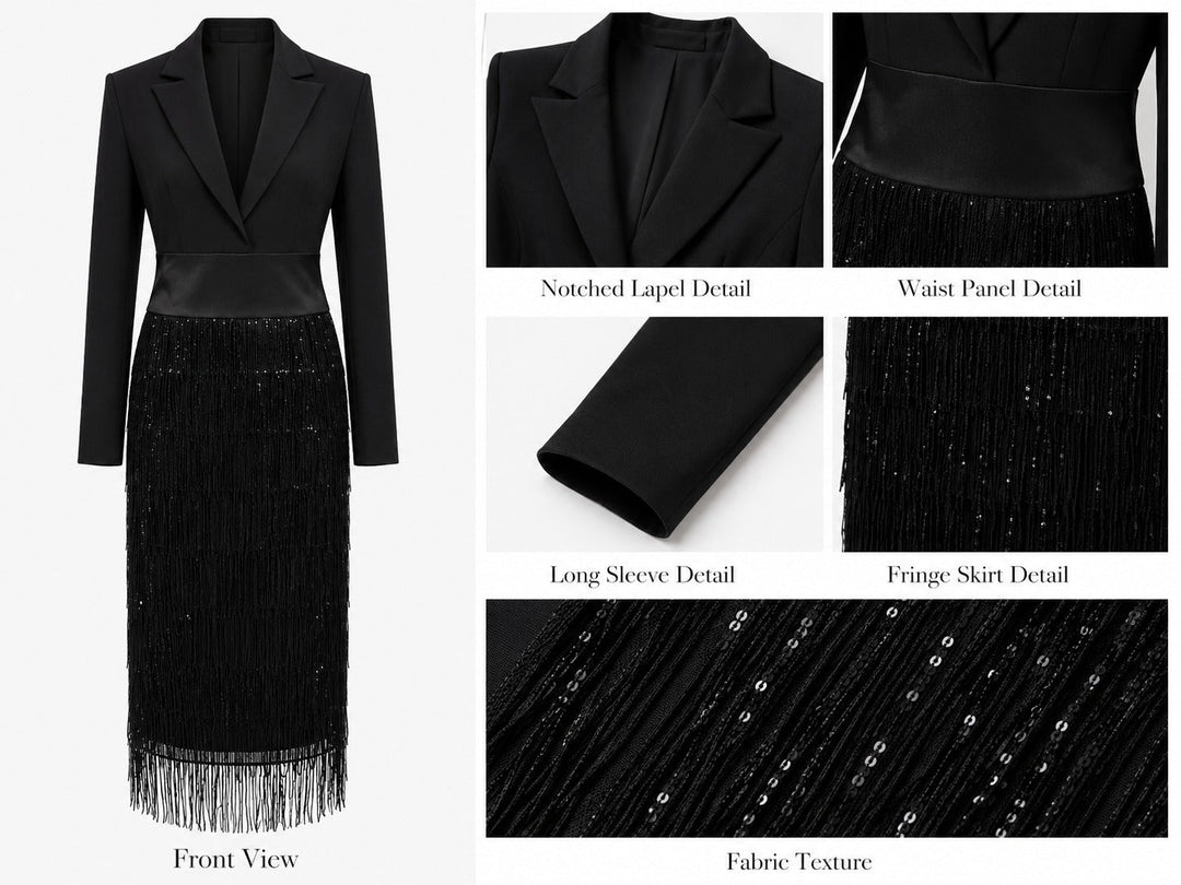 Ottoline | Tuxedo Fringe Midi Dress