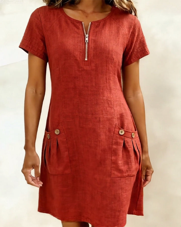 Susan | Cotton Linen Dress with Half-Zip