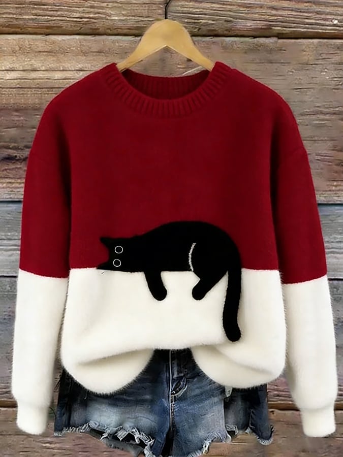 Aileen | Cat Print Oversized Sweater