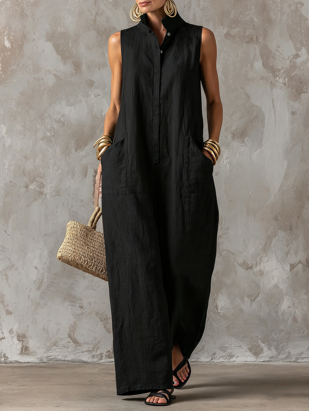 Jerline - Women's Sleeveless Wide-Leg Jumpsuit