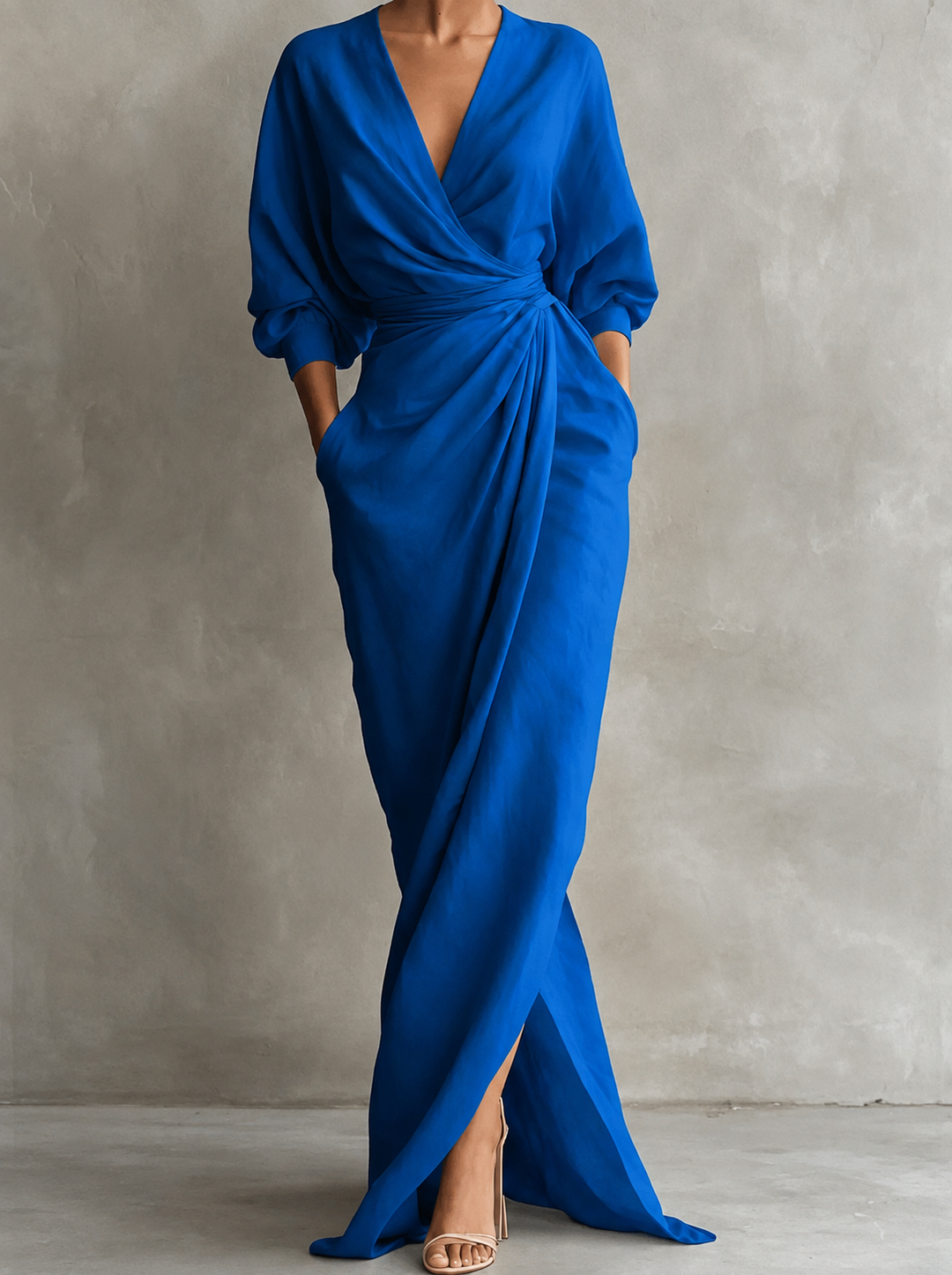 Luciana | Draped Maxi Dress with Kimono Sleeves and V-Neck