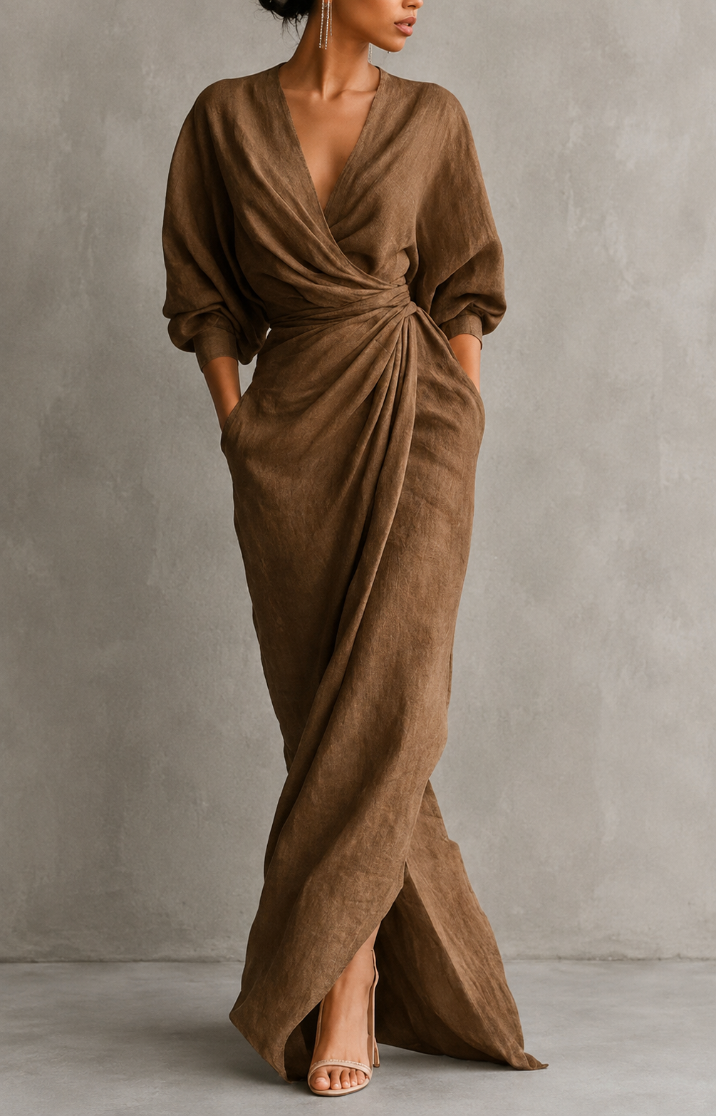 Luciana | Draped Maxi Dress with Kimono Sleeves and V-Neck