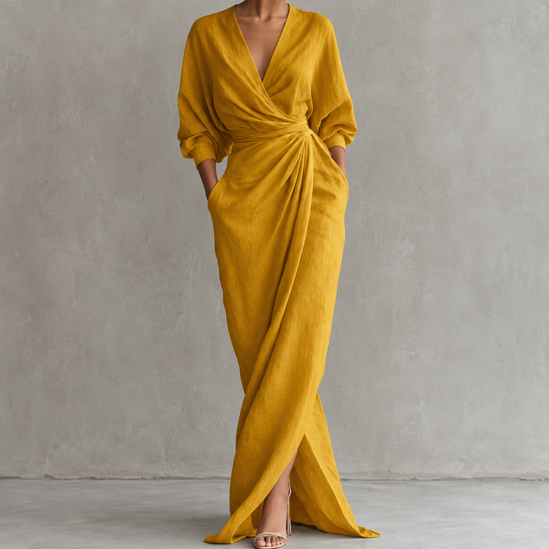Luciana | Draped Maxi Dress with Kimono Sleeves and V-Neck