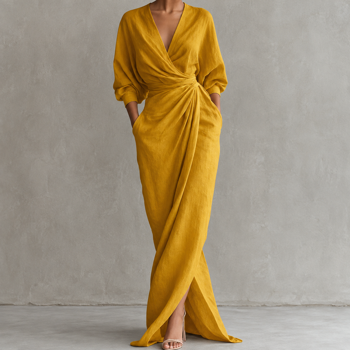 Luciana | Draped Maxi Dress with Kimono Sleeves and V-Neck