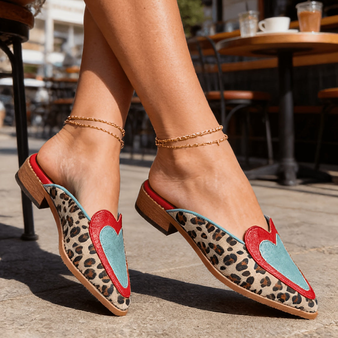 Perlia | Backless Mules with Leopard Print