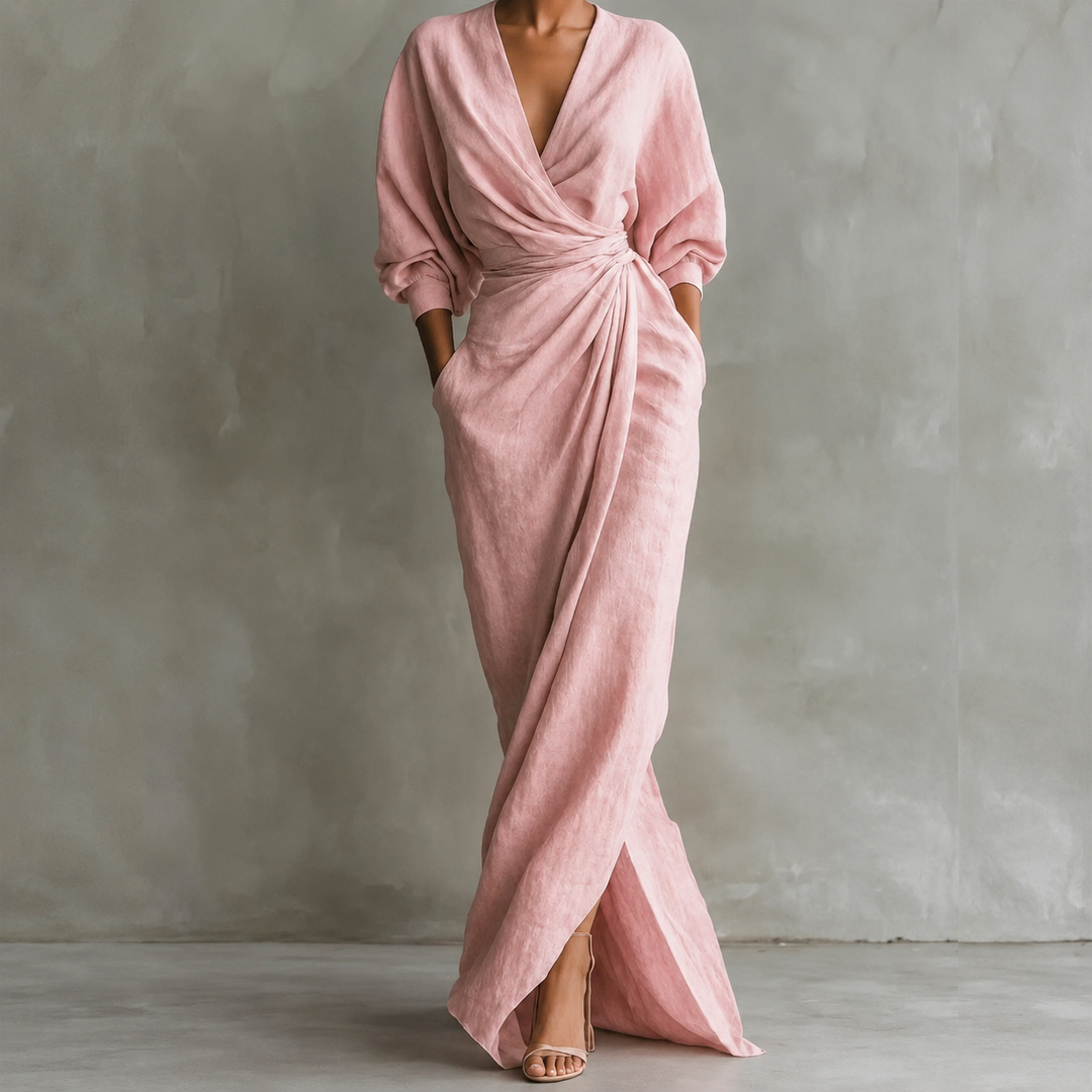 Luciana | Draped Maxi Dress with Kimono Sleeves and V-Neck
