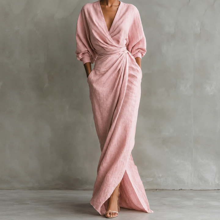 Luciana | Draped Maxi Dress with Kimono Sleeves and V-Neck