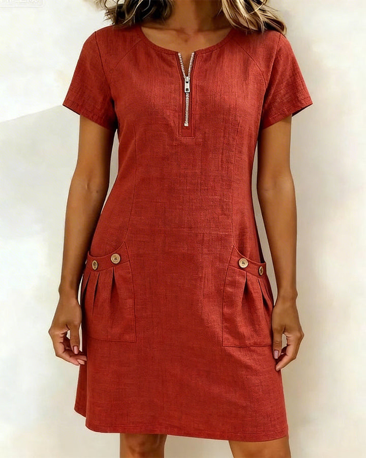 Susan | Cotton Linen Dress with Half-Zip