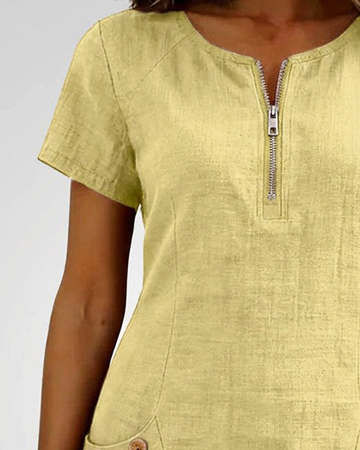 Susan | Cotton Linen Dress with Half-Zip