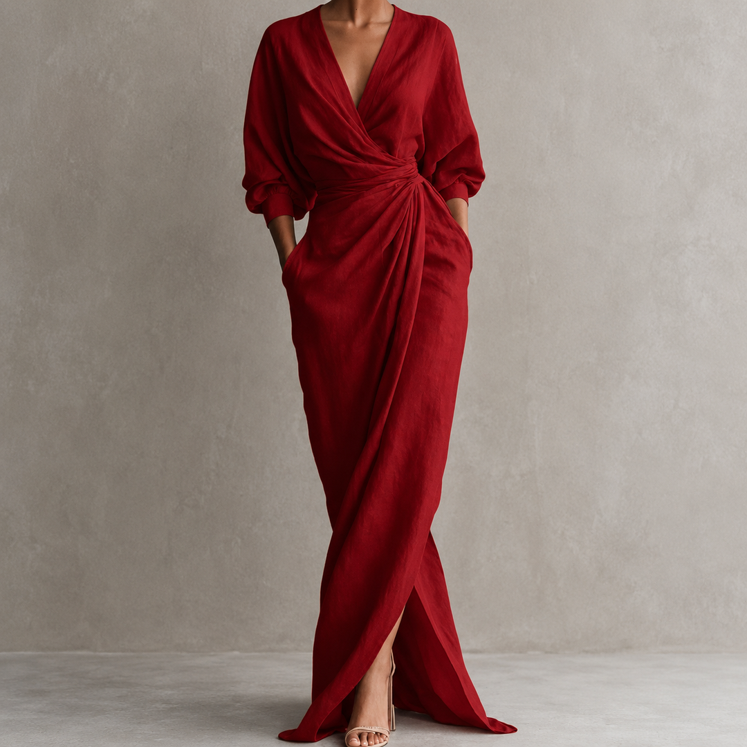 Luciana | Draped Maxi Dress with Kimono Sleeves and V-Neck