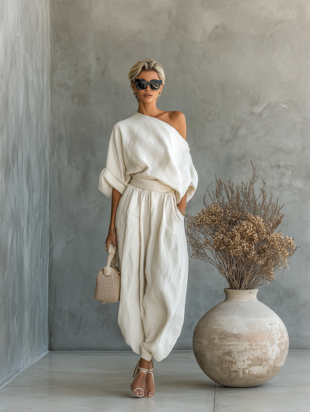 Sofia - Linen Off-Shoulder Set