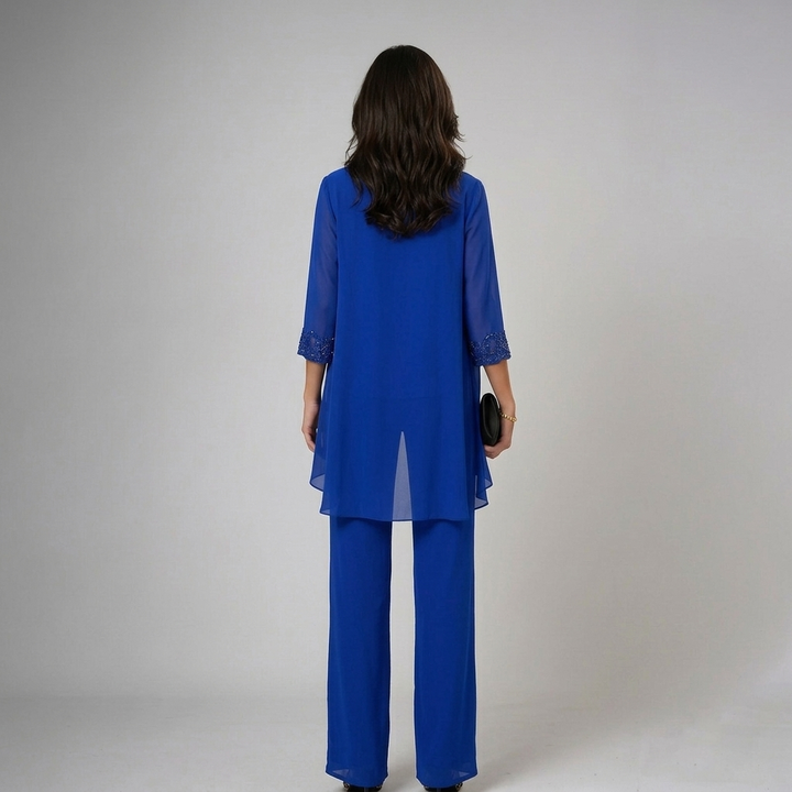 Iva | Beaded Chiffon Wide-Leg Three-Piece Set for Women