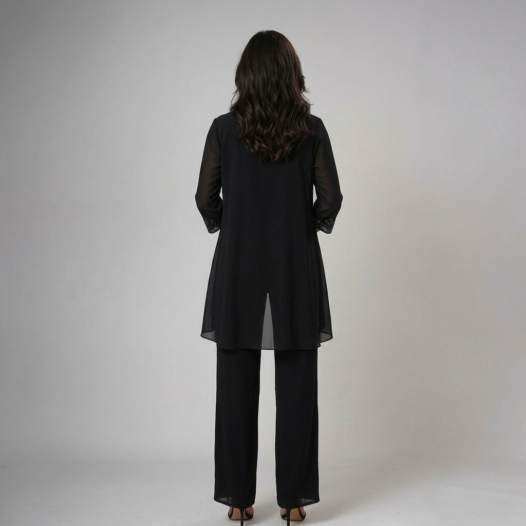Iva | Beaded Chiffon Wide-Leg Three-Piece Set for Women