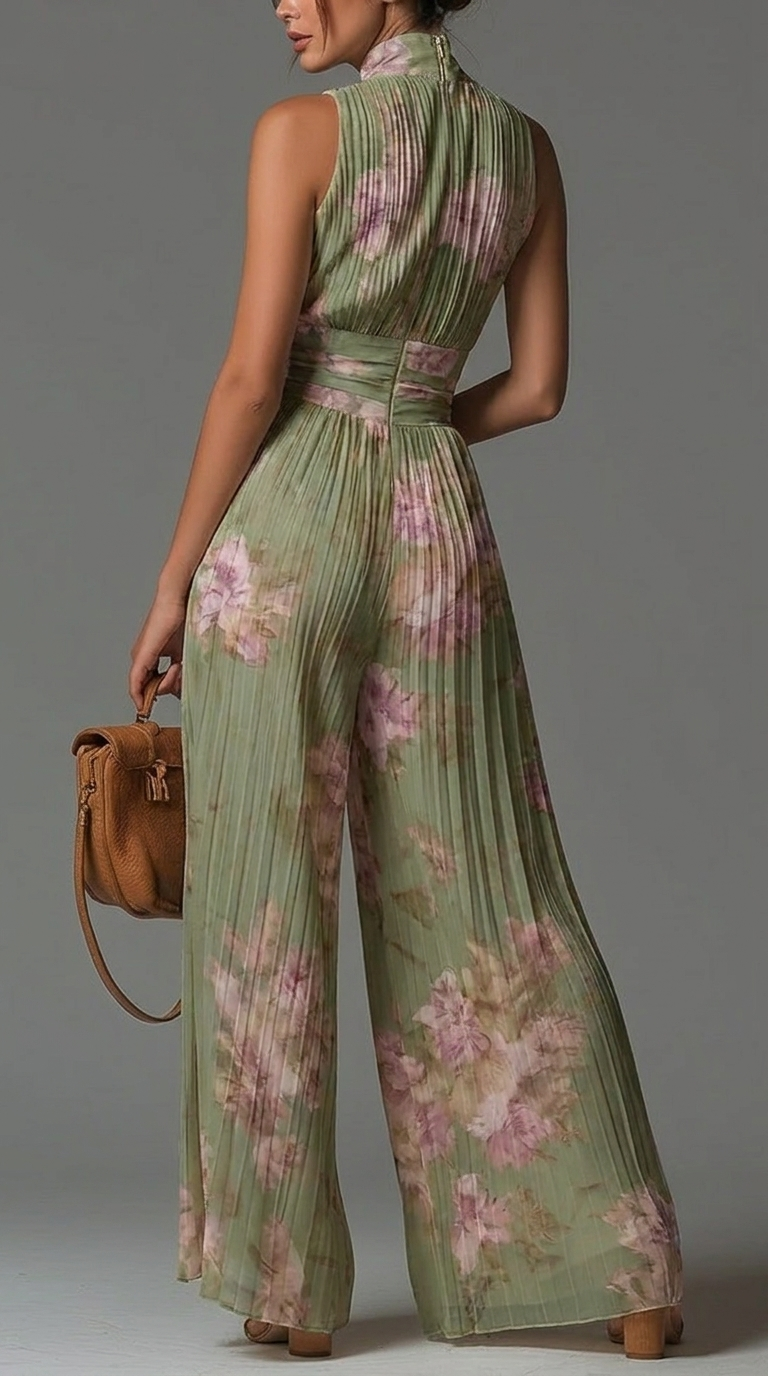 Sophia – Pleated Floral Chiffon Jumpsuit