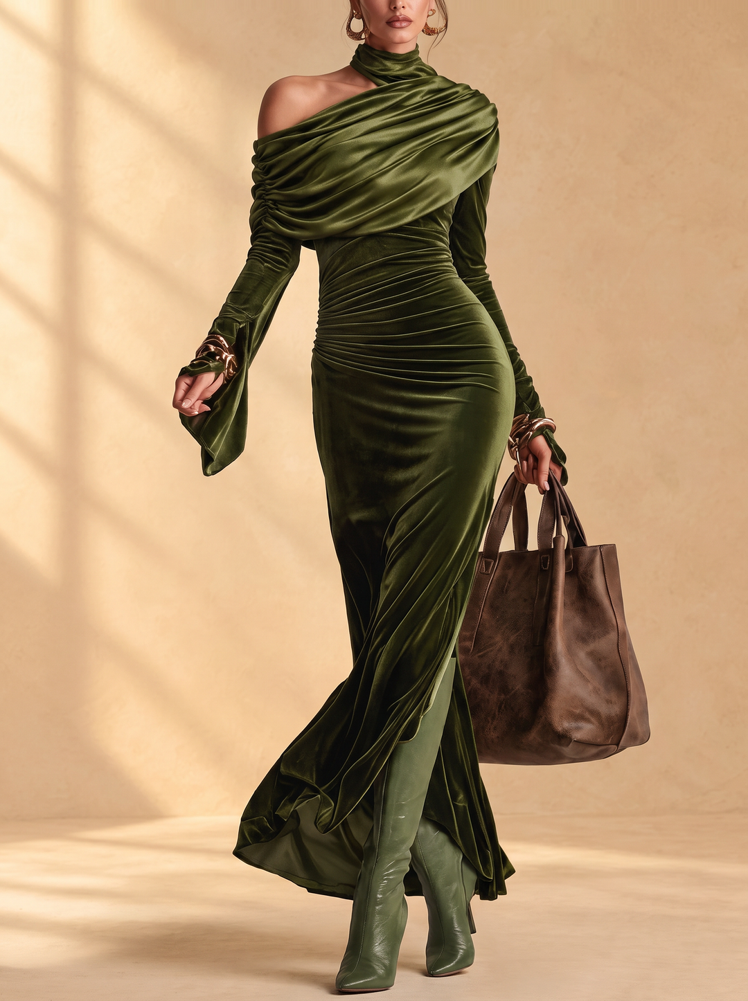 Lorraine olive green maxi dress