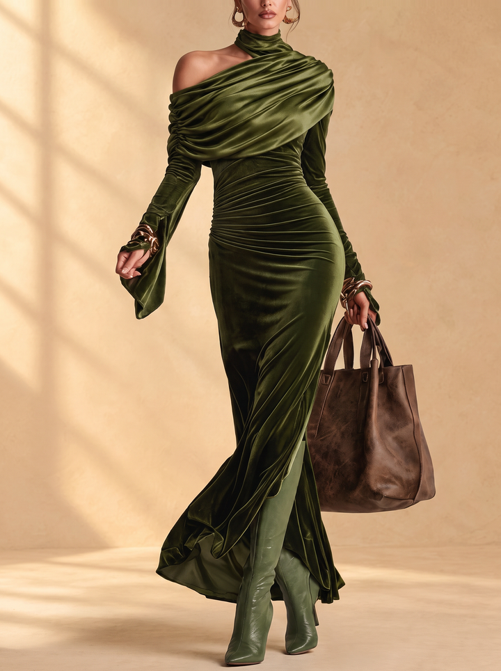 Lorraine olive green maxi dress