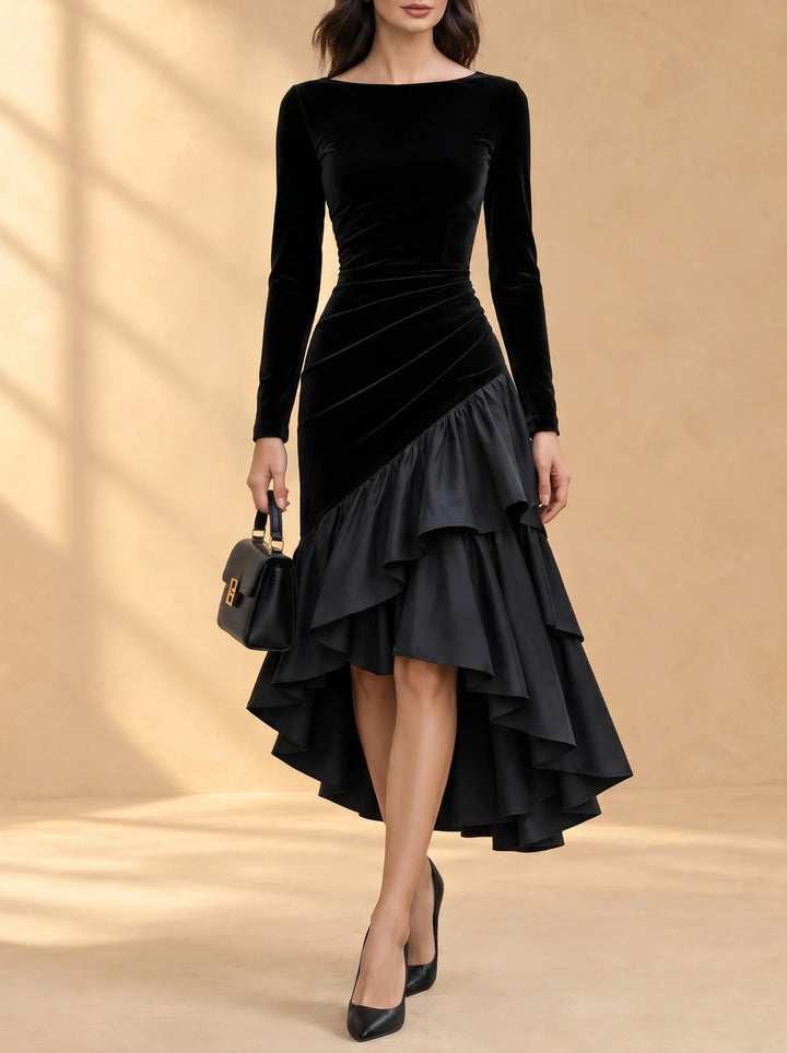Harriet black ruffle midi dress