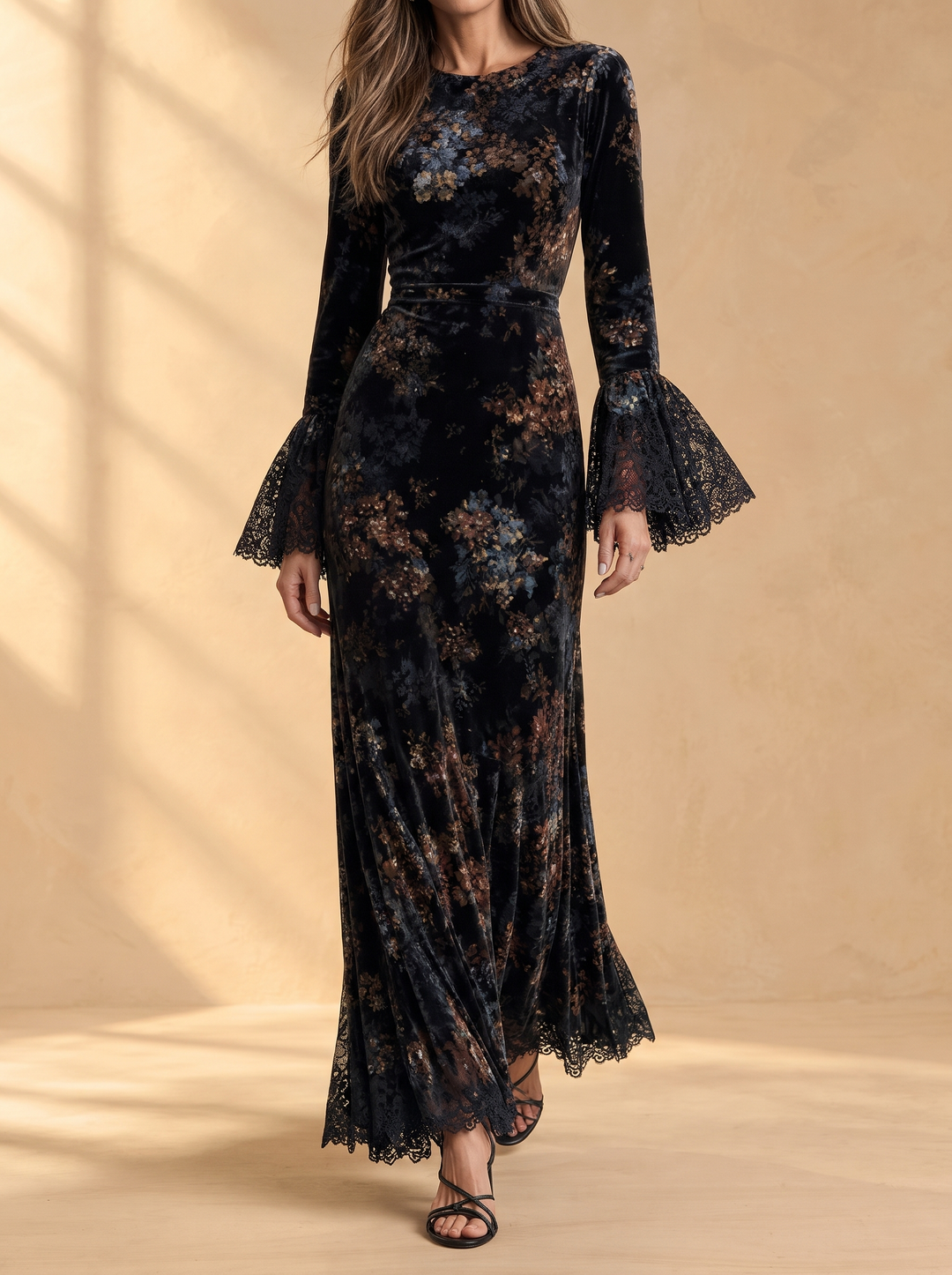 Virginia lace-sleeve maxi dress
