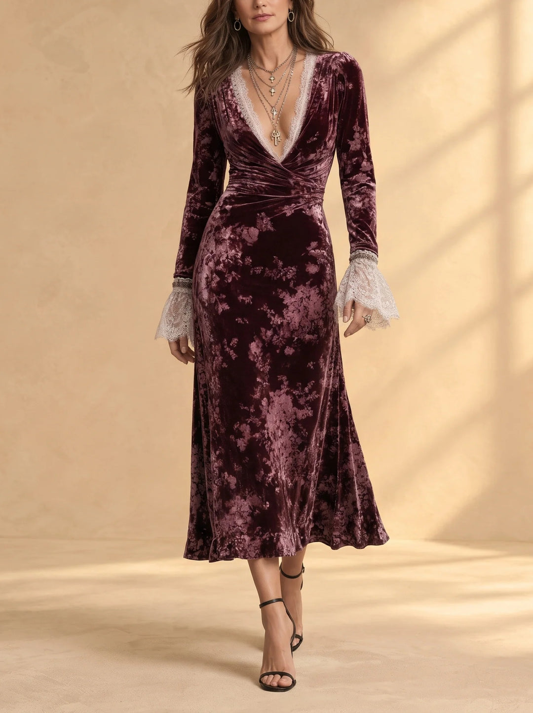 Bernadette lace-trimmed wrap dress