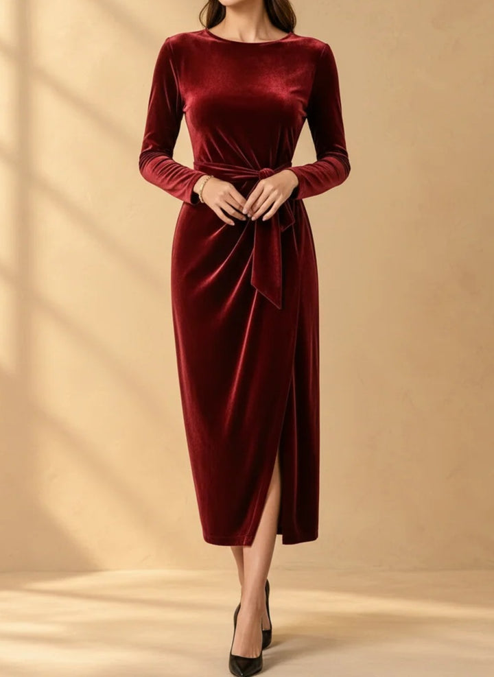 Yvonne velvet tie-waist midi dress