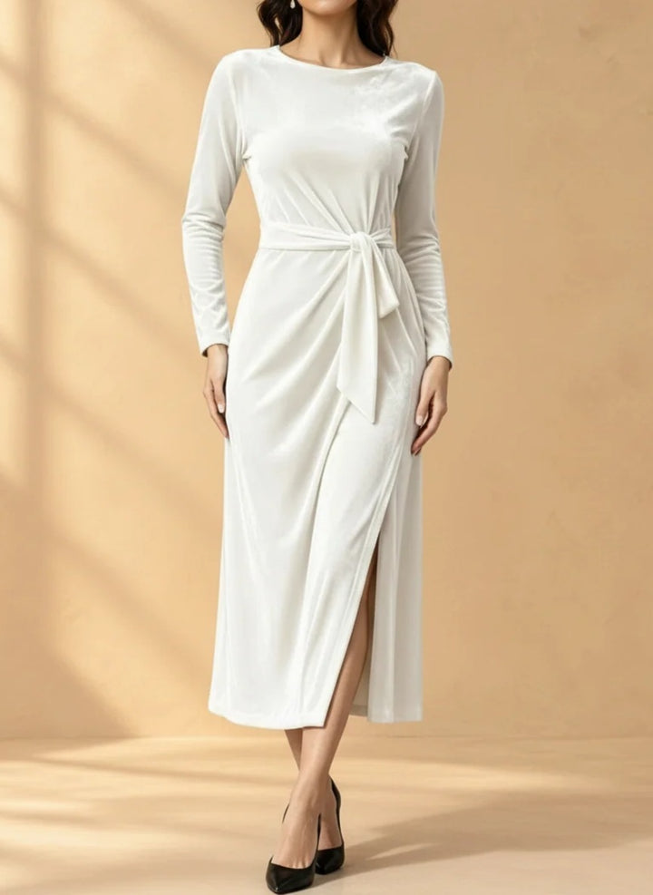 Yvonne velvet tie-waist midi dress