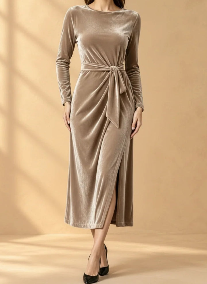 Yvonne velvet tie-waist midi dress