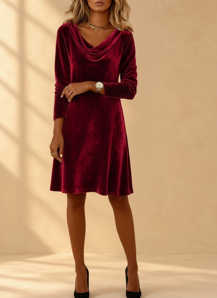 Marjorie velvet dress with draped neckline