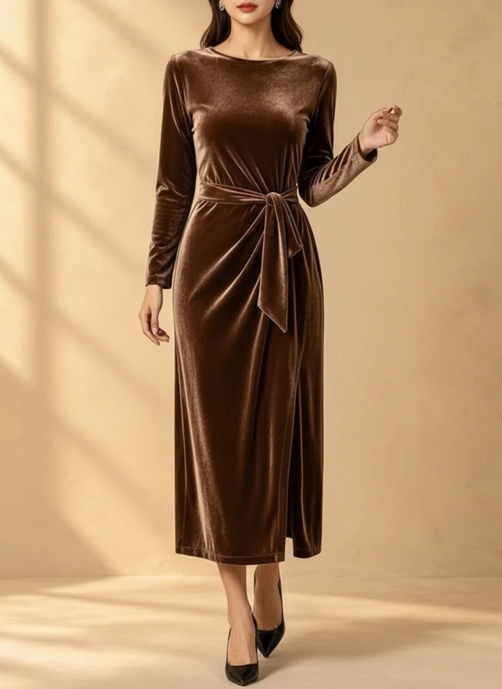 Yvonne velvet tie-waist midi dress