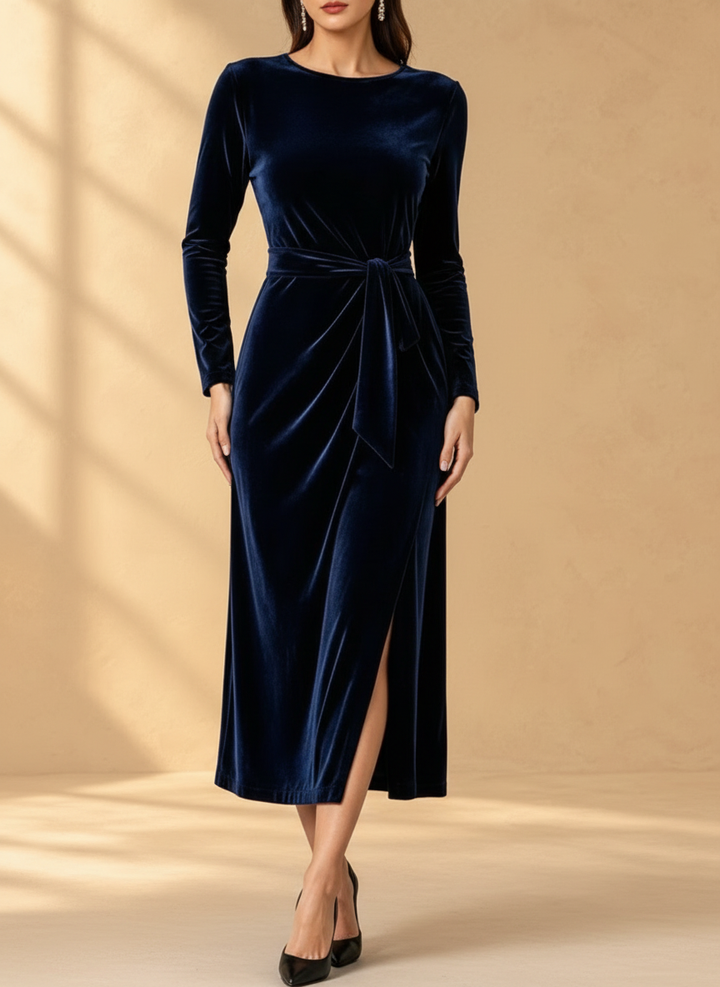 Yvonne velvet tie-waist midi dress