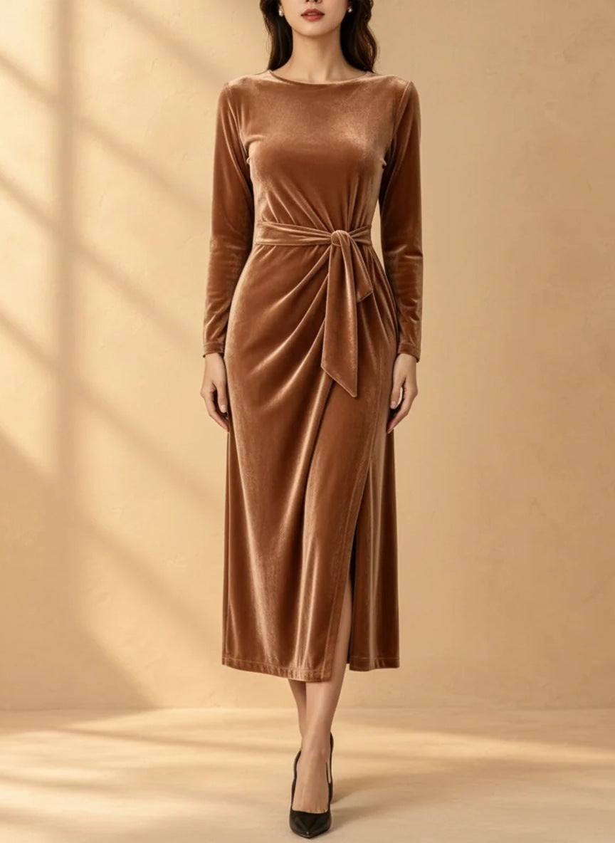 Yvonne velvet tie-waist midi dress