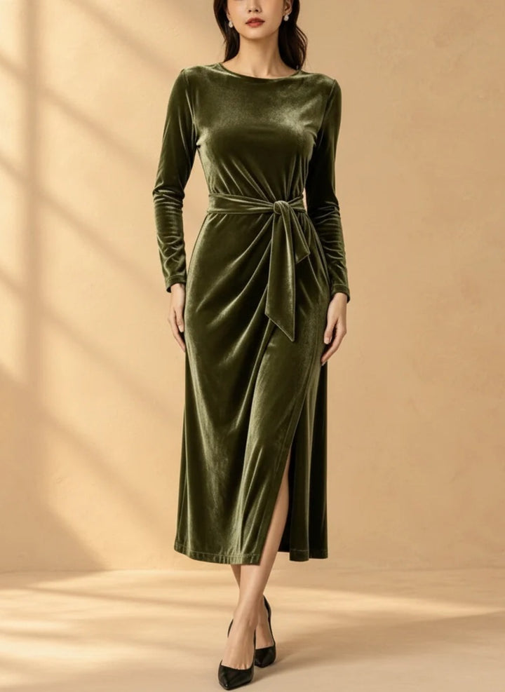 Yvonne velvet tie-waist midi dress