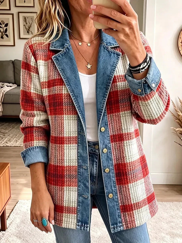Verna™ | Red Plaid Denim Jacket