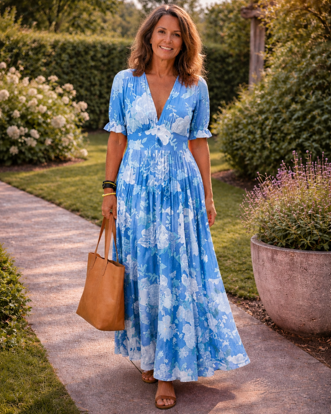 Ione | Sleeveless Floral Midi Dress with V-Neck