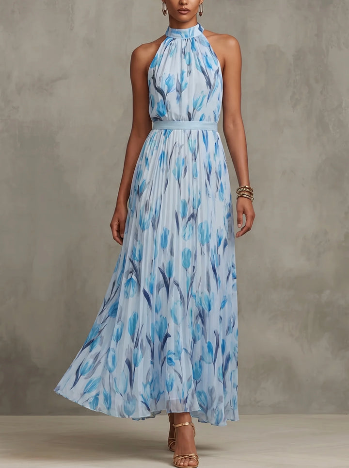 Colette - Spring Floral Halter Swing Maxi Dress