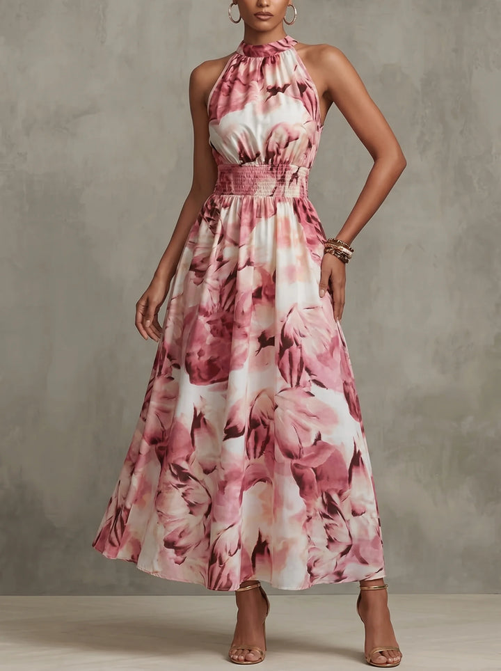 Monique - Elegant Halter Neck Printed Dress
